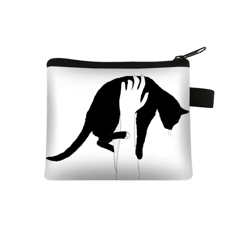 Designer Black Cat Print Mini Wallet - Cute Coin Purse & Portable ID Card Holder