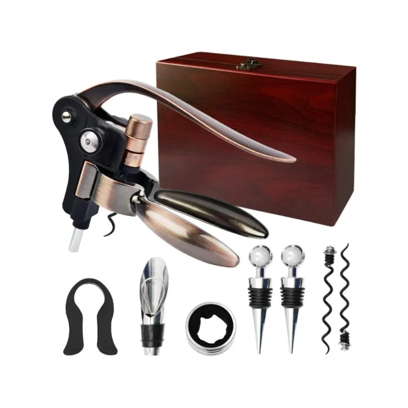 9-Piece Rabbit Wine Opener Set With Wooden Box - Premium Corkscrew With Accessories