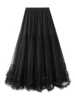 Women’s Tulle Long Skirts Elastic High Waist Ruffle Hem Tutu Skirts Fluffy A-line Midi Skirts 1