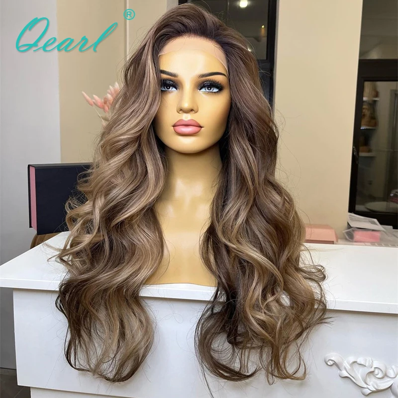 Invisible Transparent Lace Frontal Wigs 13x6 Ash Brown Blonde Highlights Colored Brazilian 100% Real Human Hair Wig Sale Qearl