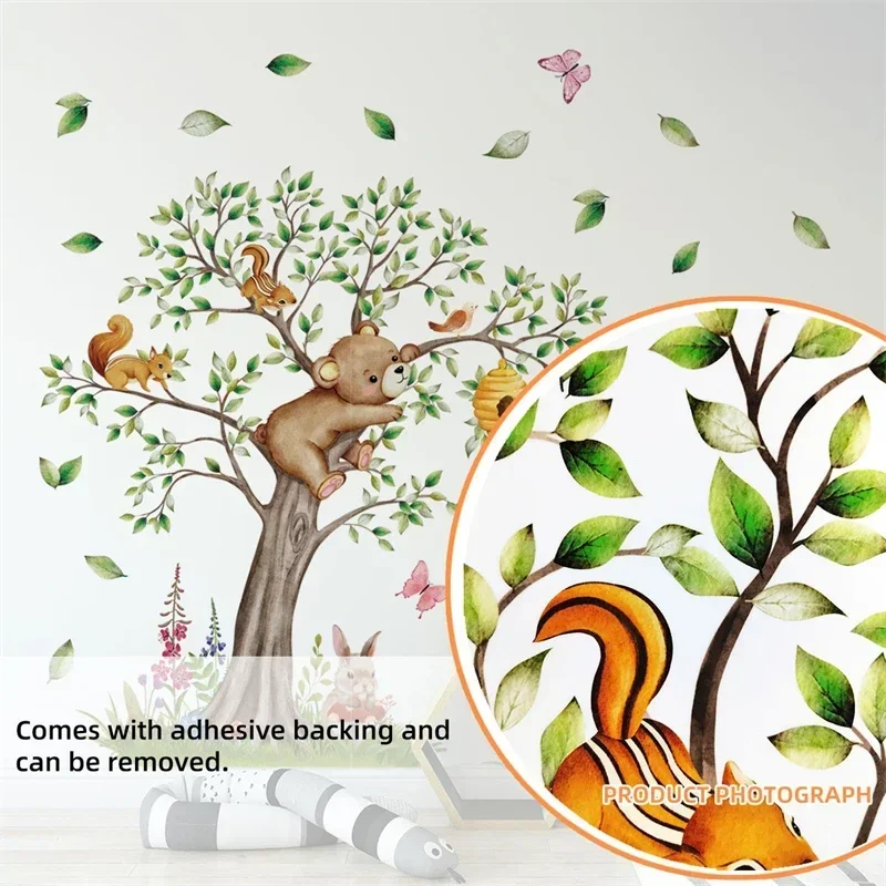 Adesivi Murali Animali Giungla Per Cameretta - Fenicottero, Orso, Leone E Foglie Tropicali - Foto 8