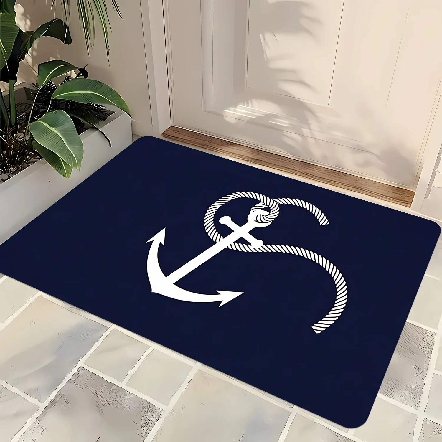 해상 앵커 패턴 환영 매트 - 욕실, 거실, 침실, 주방, 사무실용 기계 세탁 가능, 미끄럼 방지 뒷면