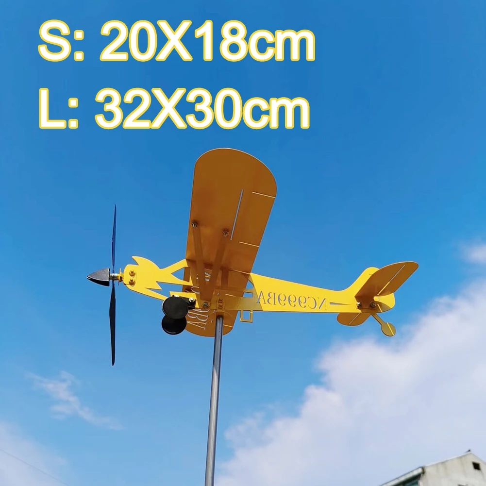 3D Wind Spinner Plane Metal Airplane Weather Vane Outdoor Roof Wind