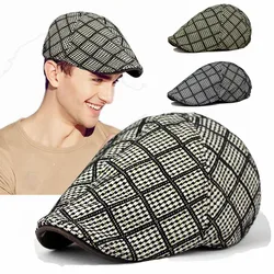 2 Colors Classic Summer Duckbill Visor Grid Caps Newsboy Beret Hat Adjustable Unisex Cotton Blend Flat Hat Outdoor Berets Hats