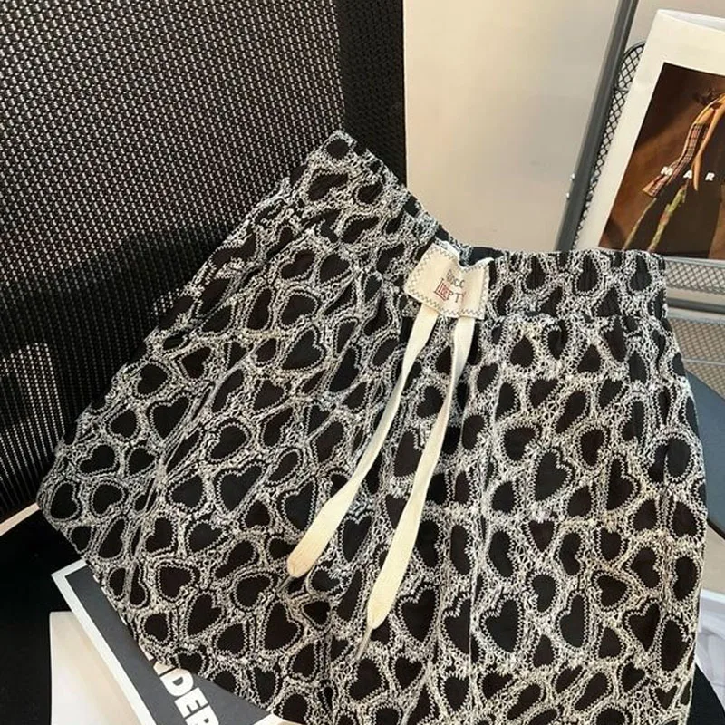 Korean Fashionable Female Printing Drawstring Shorts 2023 Casual All-match Wide Leg High Waist Shorts Summer Women's Clothing