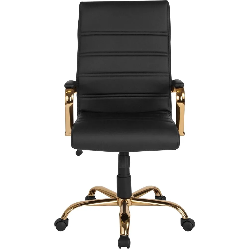 High Back Black LeatherSoft Executive Swivel Office Chair with Gold Frame Arms 5