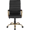 High Back Black LeatherSoft Executive Swivel Office Chair with Gold Frame Arms 5