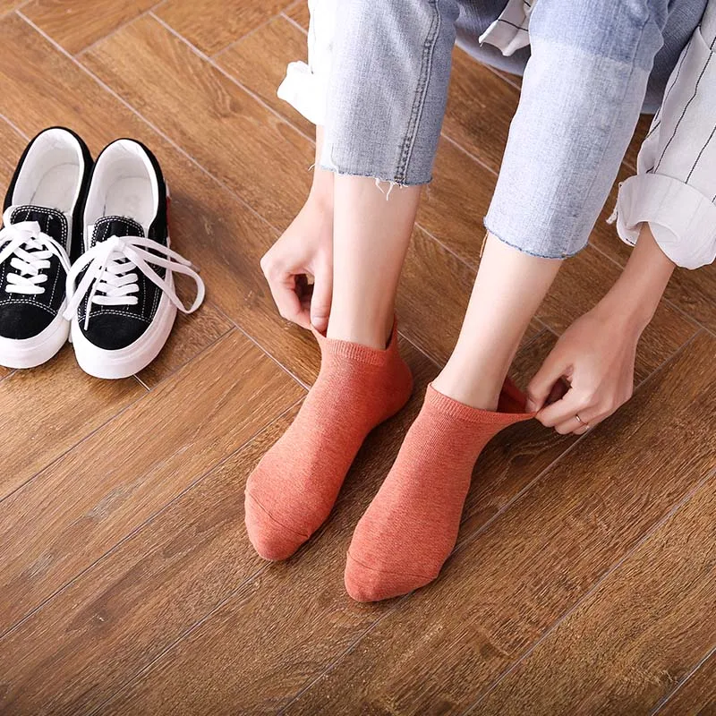 10 Pair/Lot Women's Cotton Socks Low Tube Solid Gold Silk Embroidery Heart Crown Print Kawaii White Harajuku Short Socks