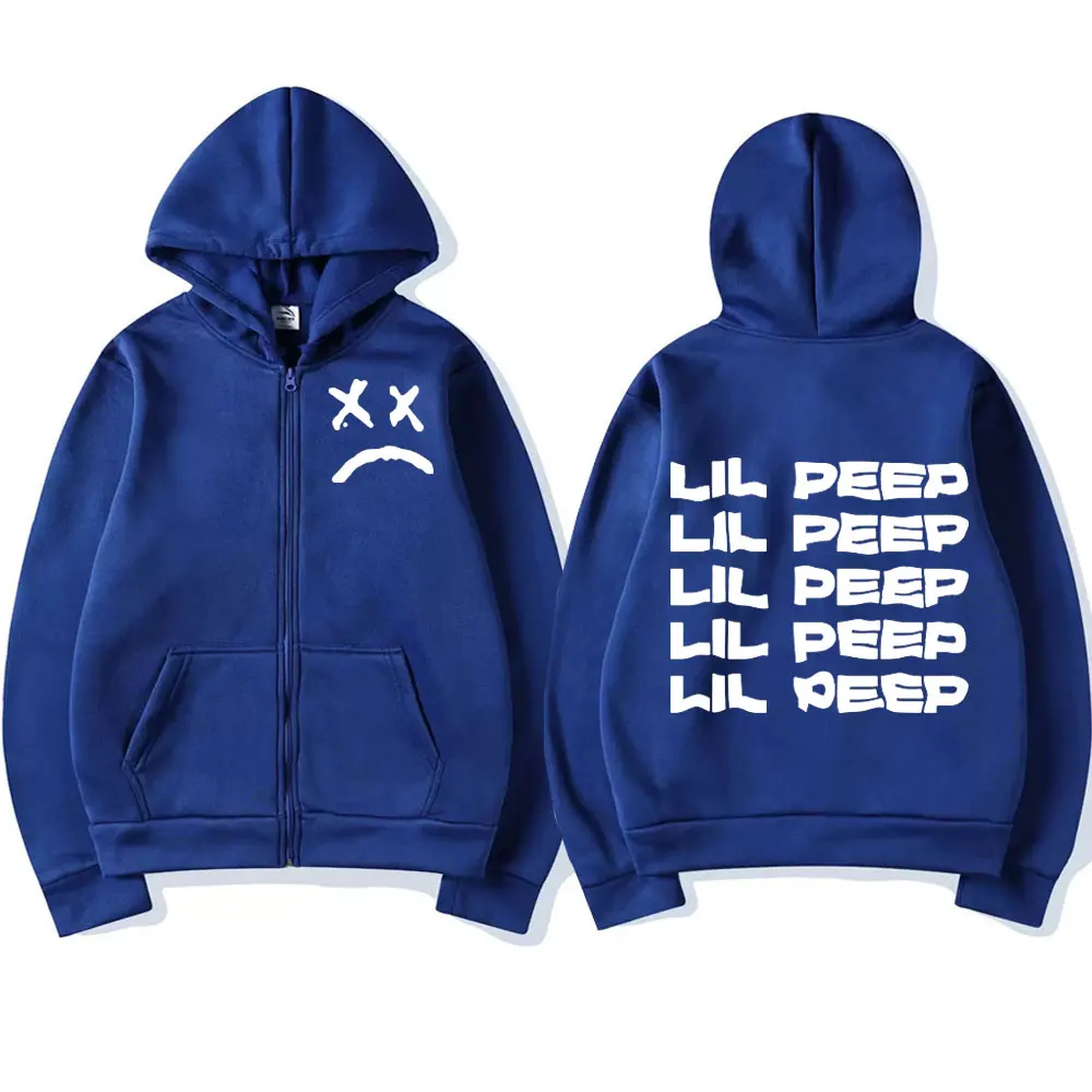 Rapper Lil Peep Sad Face Graphic Zipper Hoodies Men's Women's Fashion Hip Hop Zip Up Sweatshirts Street Trend Vintage Pullovers