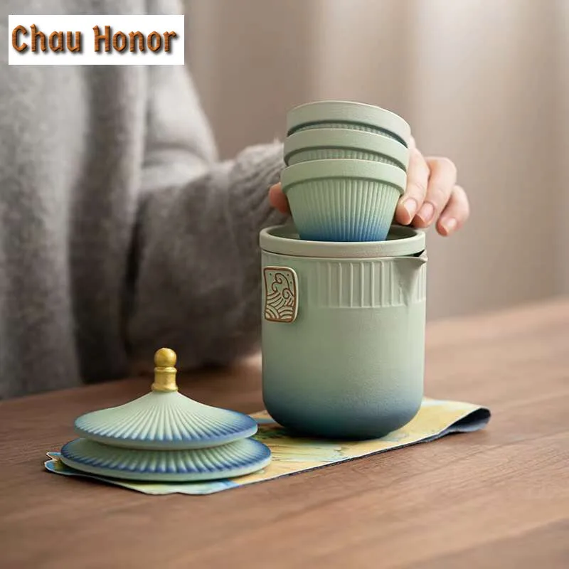 The Palace Museum Tea Set Kit Antique 1 Pot 3 Cups Household Tea Making Glass Travel Tea Set Outdoor Portable Accessories Craft