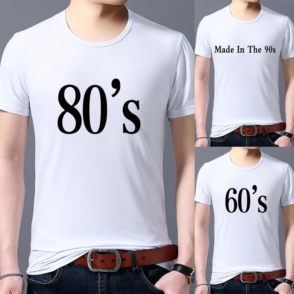 

Top Tee Classic Men's White T-shirt Casual Slim Printing 90s~60s Pattern Series Commuter O-neck Soft Top Boy T-Shirt
