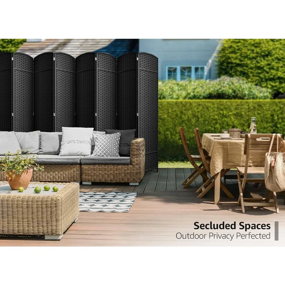 8-Panel Black Room Divider with Double Hinged Panels, 6 ft Tall Folding Privacy Screen 4