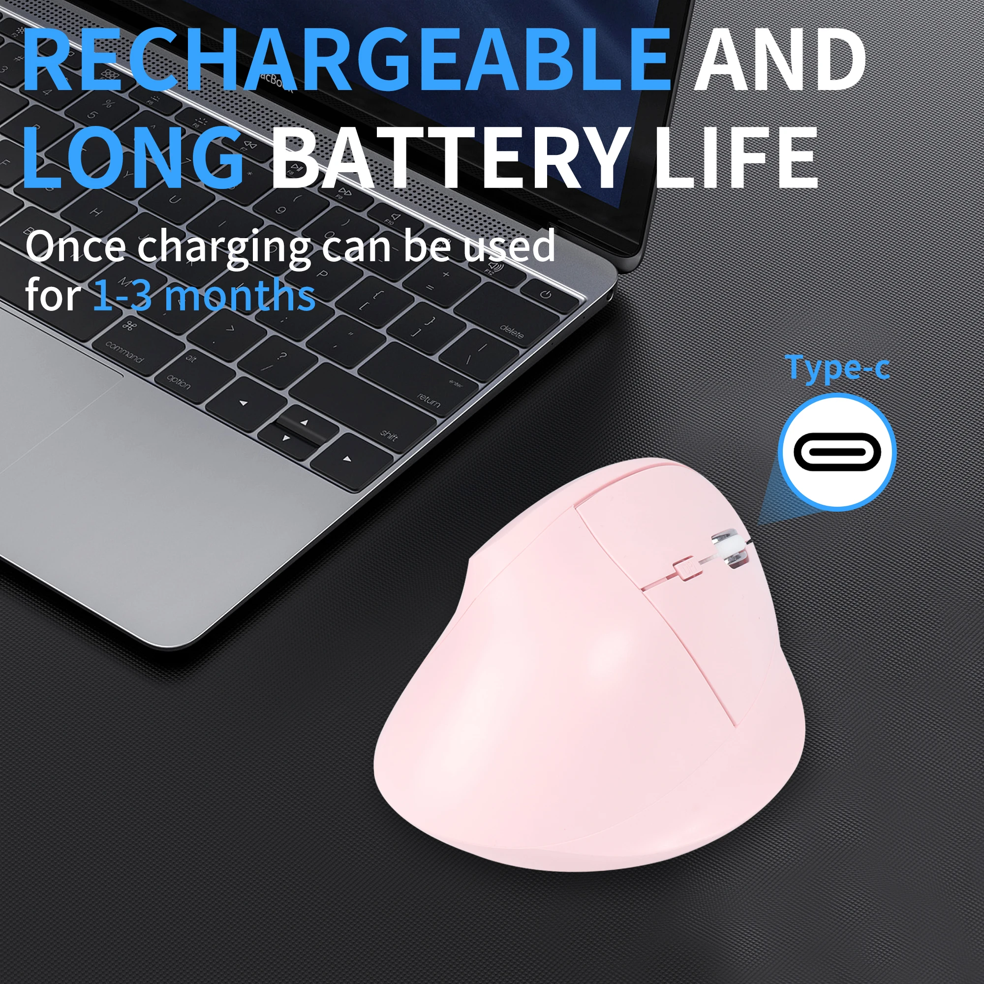 Ergonomic Dual-Mode Wireless Vertical Mouse with Rechargeable Battery and Quiet Clicks