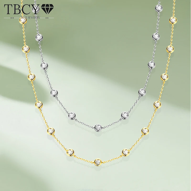 Tbcyd 3/4/5Mm D Kolor Moissanit Naszyjnik Dla Kobiet S925 Srebrny Okrągły Oszlifowany Diament Bąbelkowy Łańcuszek Na Szyję Na Imprezę Biżuteria Prezen