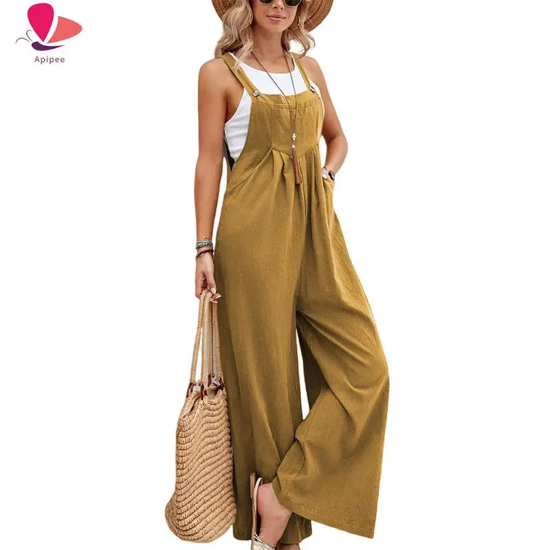 

APIPEE Ladies Sexy Romper Jumpsuit 2023 Summer Sleeveless Twisted Knot Cotton Strappy Pants Button Openings Women'S Jumpsuits