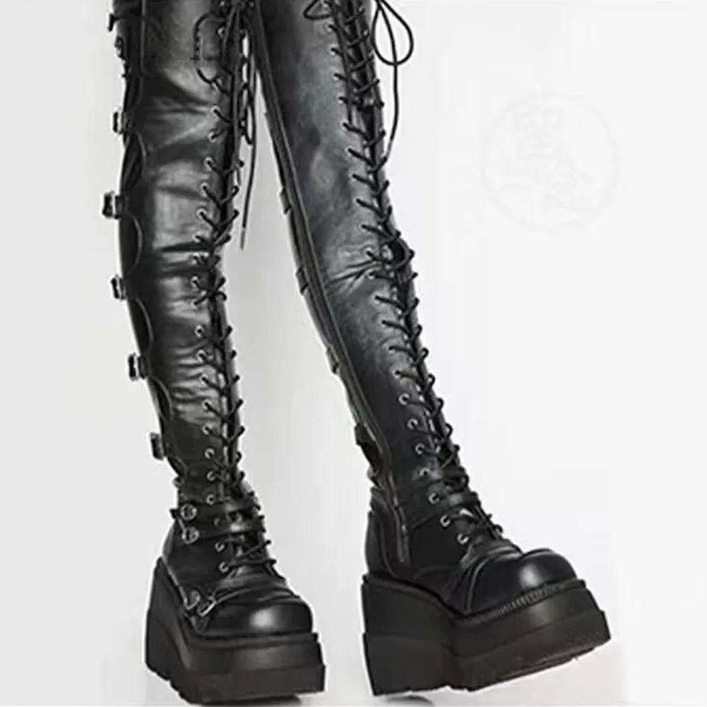 Gothic Chunky Platform Knee High Boots 2003 Brand New Punk