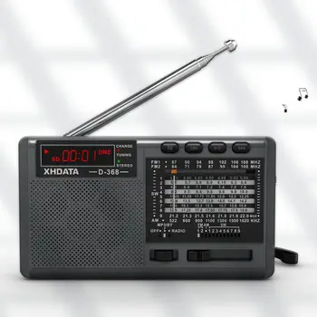 XHDATA D-368 휴대용 라디오 FM AM SW 단파 라디오 수신기 무선 스테레오 MP3 플레이어 TF 카드 4Ω/3W USB 라디오