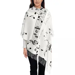 Various Music Notes On White Background Women's Tassel Shawl Scarf Fashion Scarf