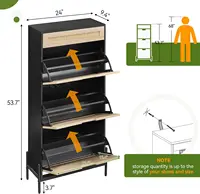 GAOMON Rattan Shoe Storage Cabinet with 3 Flip Door and 1 Drawer, Freestanding Shoe Organizer Rack for Entryway, Hidden Shoe 2