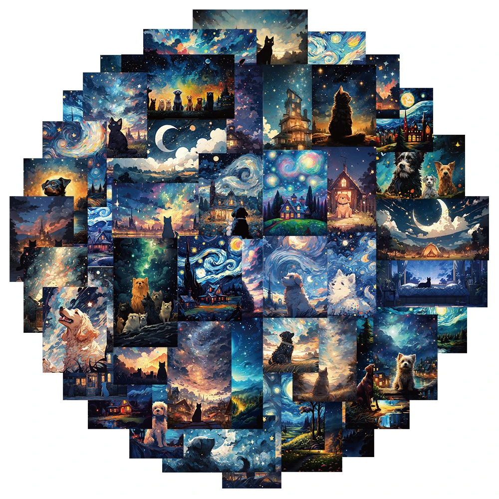 

10/30/50pcs Animal Starry Sky Oil Painting Stickers Aesthetic Decoration Decals DIY Stationery Phone Laptop Cute Cartoon Sticker