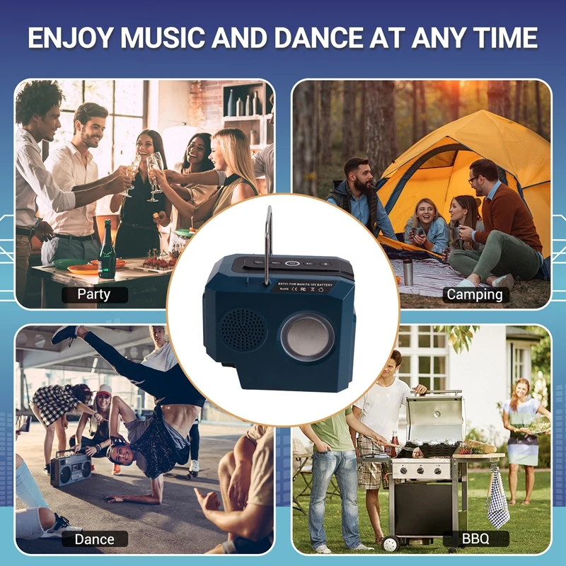 Bluetooth Speaker For Makita 18V Battery Portable Cordless Speaker With USB&Type-C TF Card Port For Camping & Partie
