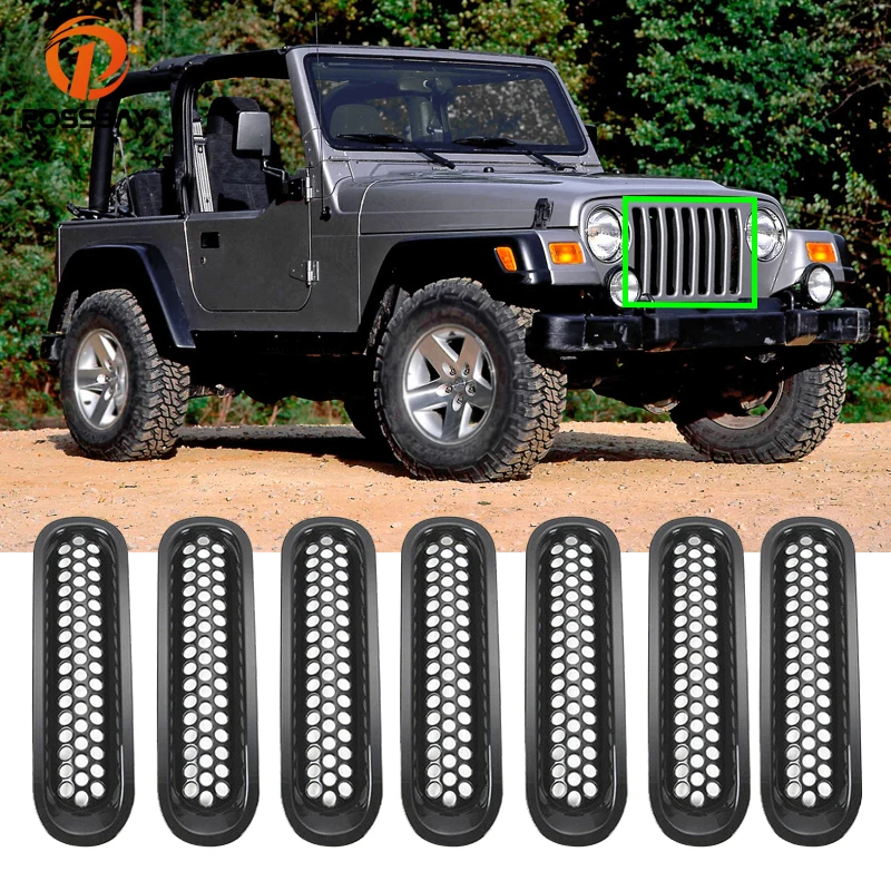 7 Pcs Car Insert Front Mesh Grille Black Decoration Cover Grill ABS