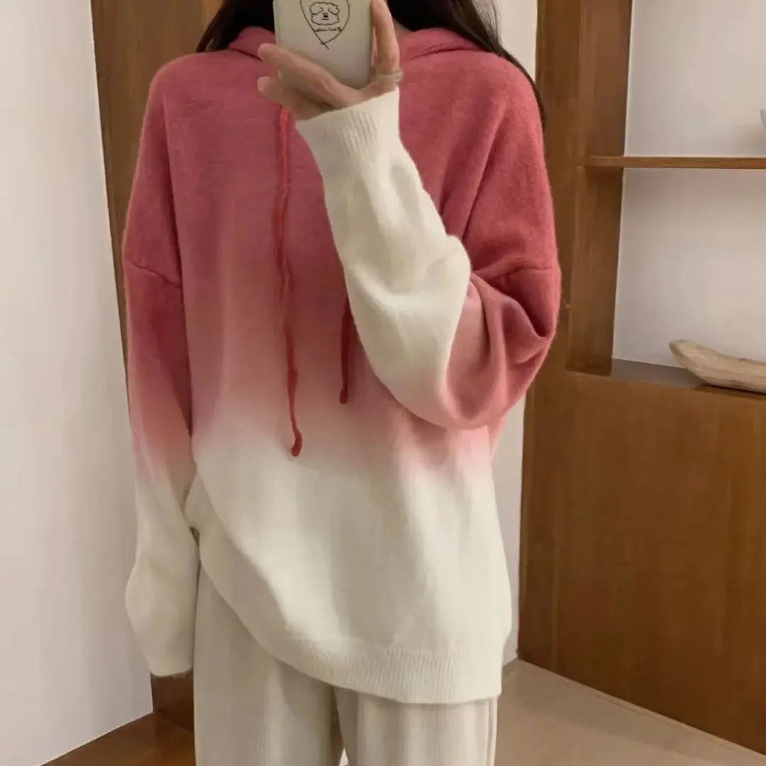 

Hsa Women WInter Sweater and Hooded Jumpers Tie Dye Knitted Pull Femme Hiver Loose White Korean Chic Top Cashmere Sweater Jumper
