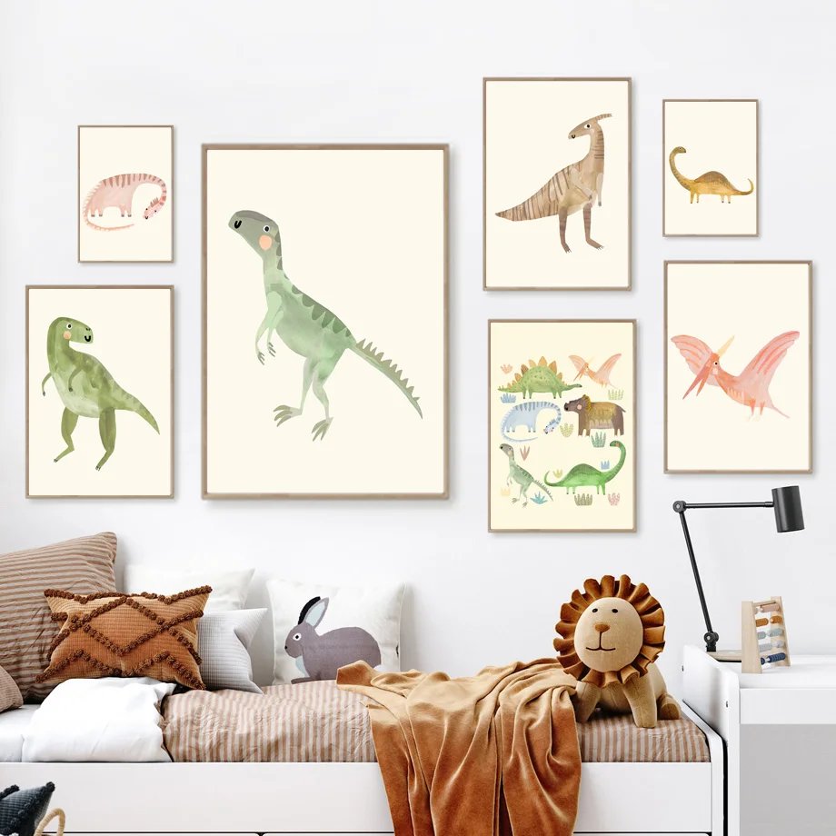 

Cartoon Dinosaur Tyrannosaurus Triceratops Boho Wall Art Canvas Painting Nordic Posters And Prints Pictures Baby Kids Room Decor