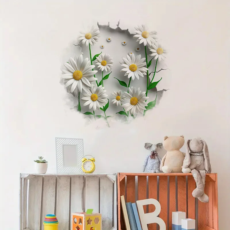 90788# Beautiful White Daisies Stickers, Bright Wall for Home, Cabinet, Door,Decoration, Vinyl Car Decals, Outdoor Indoor Use