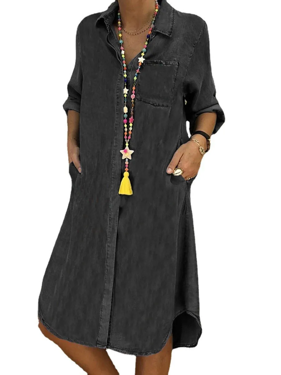 Jeansjurken Grote Maten Dames Jeansjurk Voor Dames, Lange Mouwen