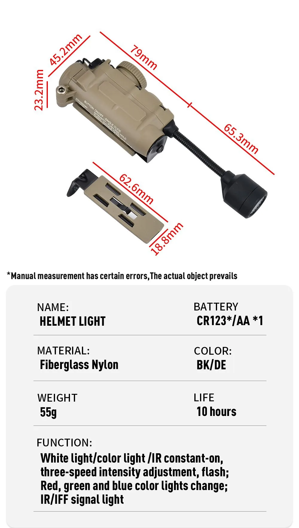 Description Picture 3 of itemWADSN Sidewinder Head Helmet Strobe Light White Red Blue Green IR Lights LED Strobe IFF Outdoor Hunting Auxiliary Scout Lamp