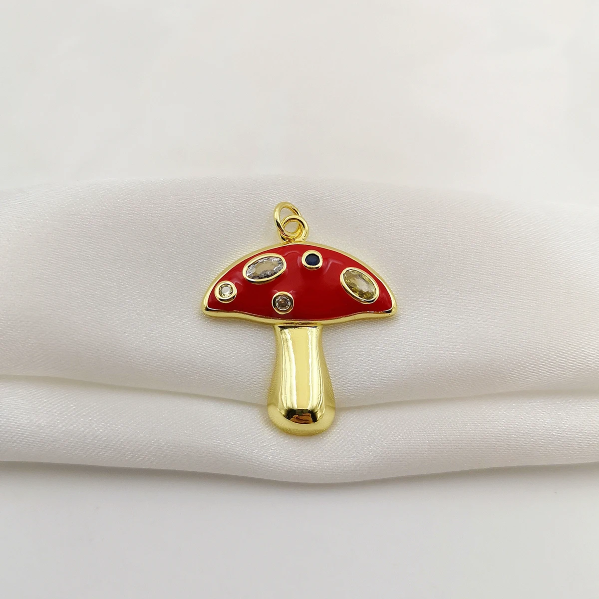 Copper Gold Plated Colored Enamel Mushroom Charms for Necklace DIY Jewelry Making Zirconia Fungi Pendant Jewelry Accessory Gifts 3