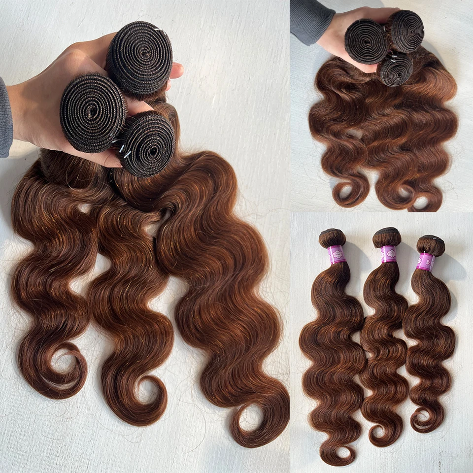 #4 Chocolate Brown Body Wave 10-30 Inch Honey Blonde Bundles Human Hair #4 Colored Brazilian Hair Weave Bundles Women Raw Hair 3