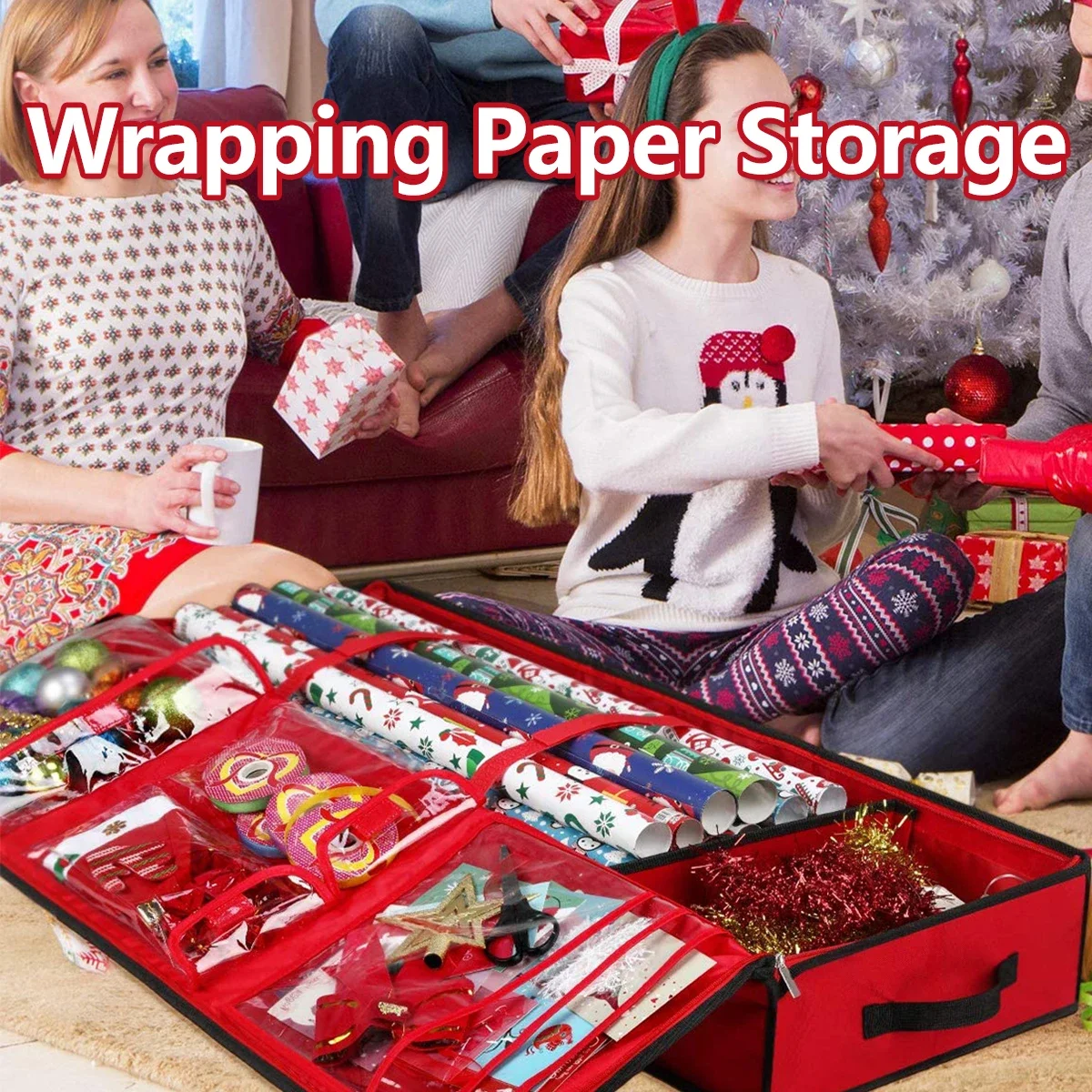 Organizador De Papel De Regalo Hearth & Harbor - Bolsa Con Bolsillos, Para Hasta 22 Rollos De 40 Pulgadas