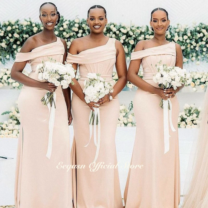 Champagne Mermaid Bridesmaid Dresses One Shoulder Crepe Exposed Boning Maid of Honor Dress Wedding Party Gowns Customized bridesmaid dresses
