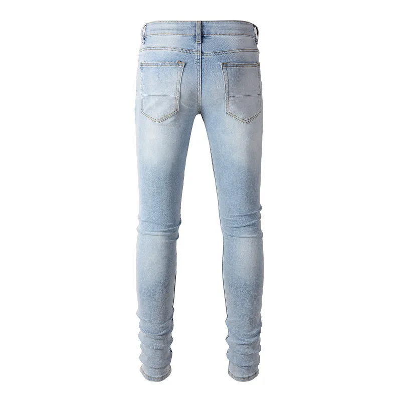 New Fashion Purple Jeans Man with Distressed Hole Patches Fashion Repair Low Rise Skinny Denim Pants 28-40 Size 4
