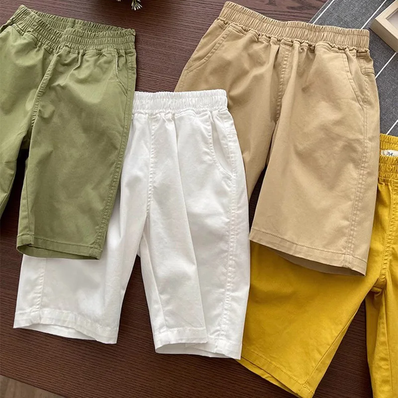 Summer Thin Children Cotton Shorts Solid Color Casual School Boys Beach Shorts