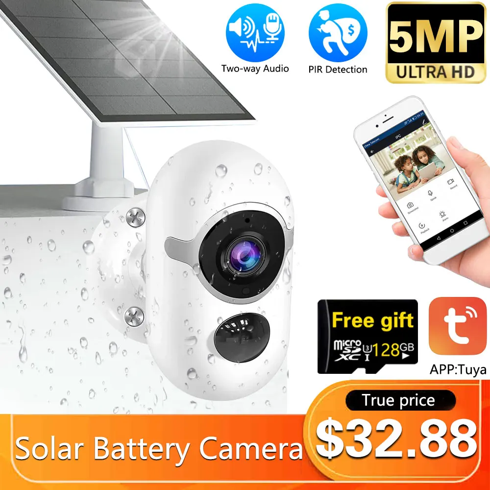 Tuya Solar Wifi IP Camera 5MP Internal Battery Outdoor Solar Panel CCTV Baby Monitor Security Protection Cameras Work Smart Life outdoor solar camera 4g wifi wireless security detachable solar camera battery cctv video surveillance smart monitor