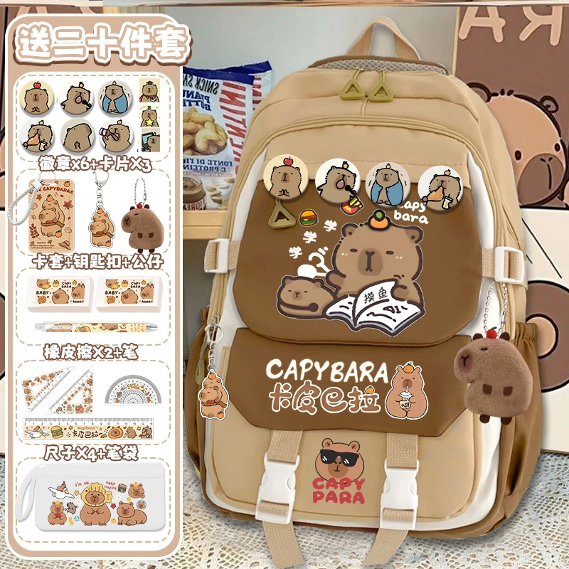Kapibara capybara school backpack for girls grade 3-6 high-capacity children's backpack 3