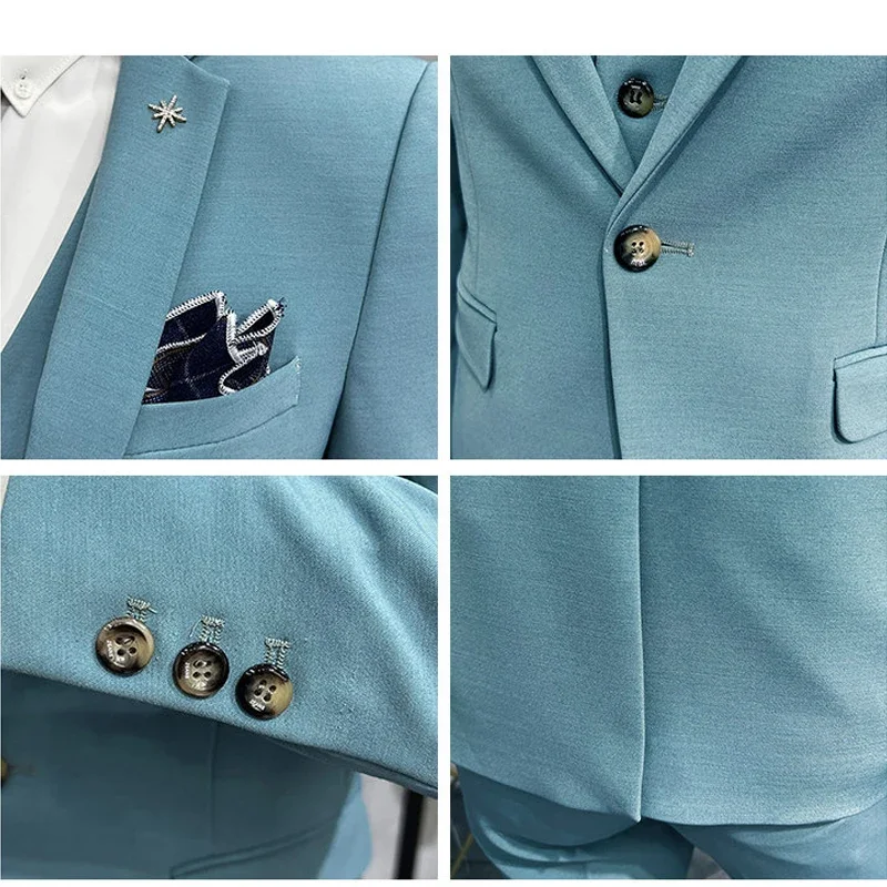 Brand Solid Color Formal Casual Business Office Double Buttons Suit Two-pcs Set Jacket Pants Groom Wedding Dress Party