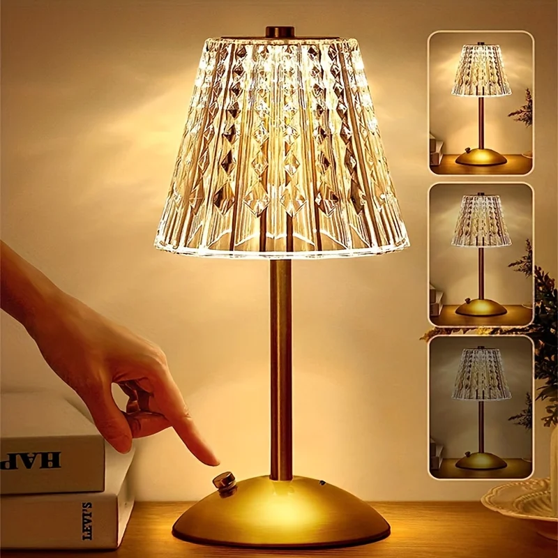 Lampada Da Tavolo Lampada Tattile Lampada Di Cristallo Dimmerabile 3 Colori Lampada Ricaricabile Lampada A Batteria Per La Decorazione Della Camera Da
