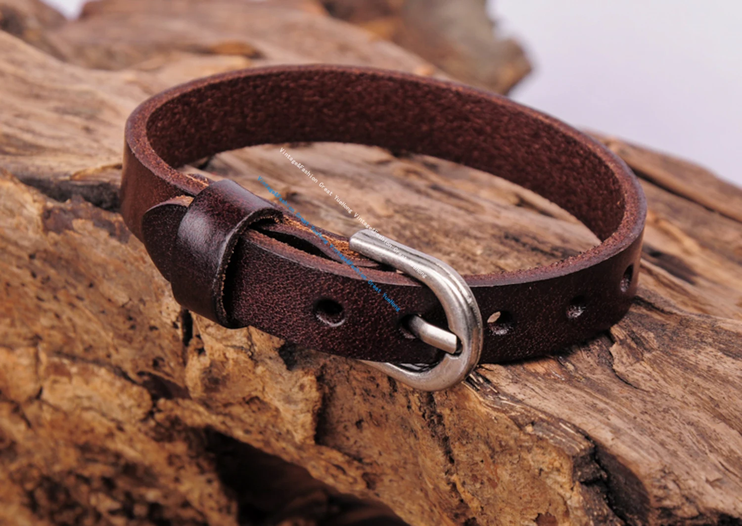 Dark Brown Simply Cool Single Wrap Genuine Leather Bracelet Buckle Cuff leather bracelet Men's