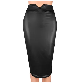 Back Leather Skirt Sexy Women Bodycon Pencil Skirt Office Lady Commute Wrapped Hip Skirts Spring Summer High Waist Long Skirt 1