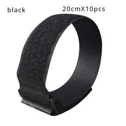 Bulk Pack of 10 Reusable Nylon Cable Securing Straps with Hook and Loop Fastening, Durable and Adjustable (20cm or 50cm Length Options) (20cm black 10 pcs)