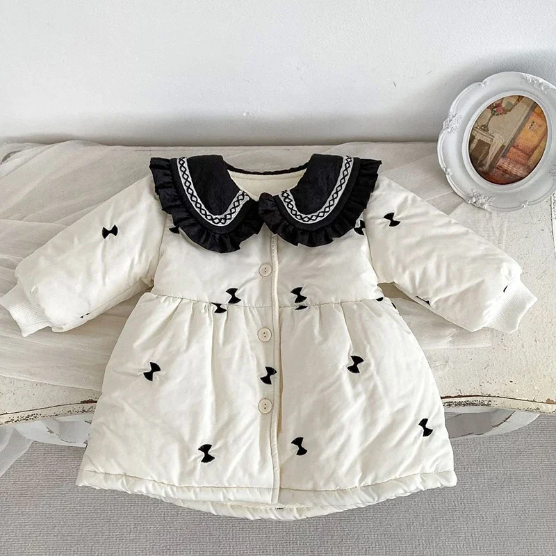 New Winter Toddler Baby Girl Jacket Newborn Baby Girls Thick Coat Long Sleeved Embroidery Children Thick Warm Clothes