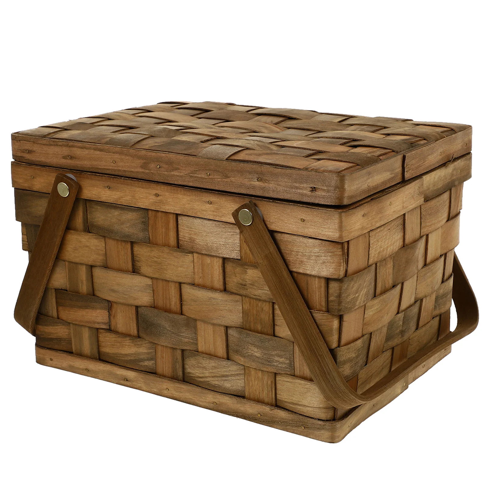 

Storage Basket Handheld Handmade Decorative with Lid Simple Outdoor Picnic Natural Woven Fruit Wooden Hamper
