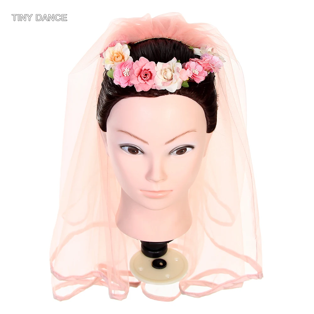 

Free Shipping Ballet Dancing Flower Hair Accessories Pale Pink Veil Headdress Carnival Headwear Ribbon Hairwear Head Band HB033
