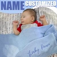 Custom Name Baby Blanket Knitted Swaddle Wrap Newborn Gift Set Organic Cotton Breathable Nursery Bedding Baby Registry Essentia 2