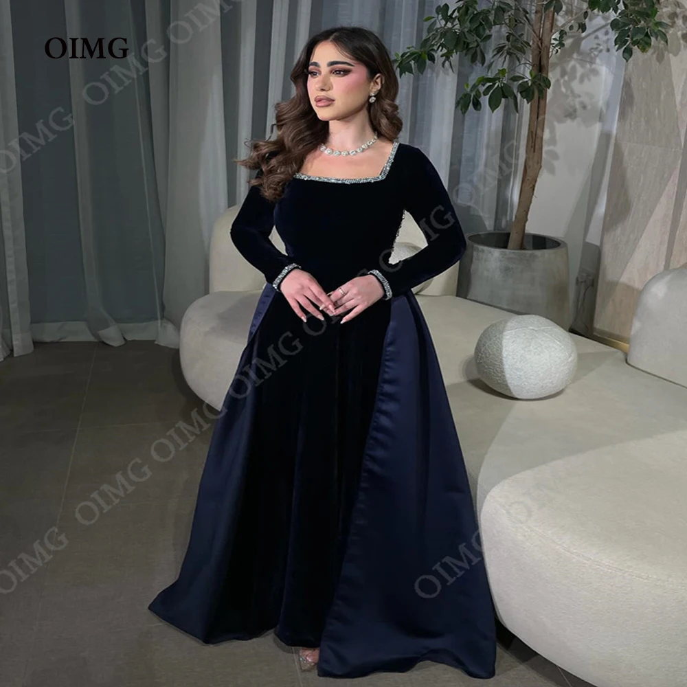 

OIMG Black A Line Square Neck Prom Evening Dresses Formal Party Dress Saudi Arabia Dubai Cocktail Night Prom Gown Custom Size