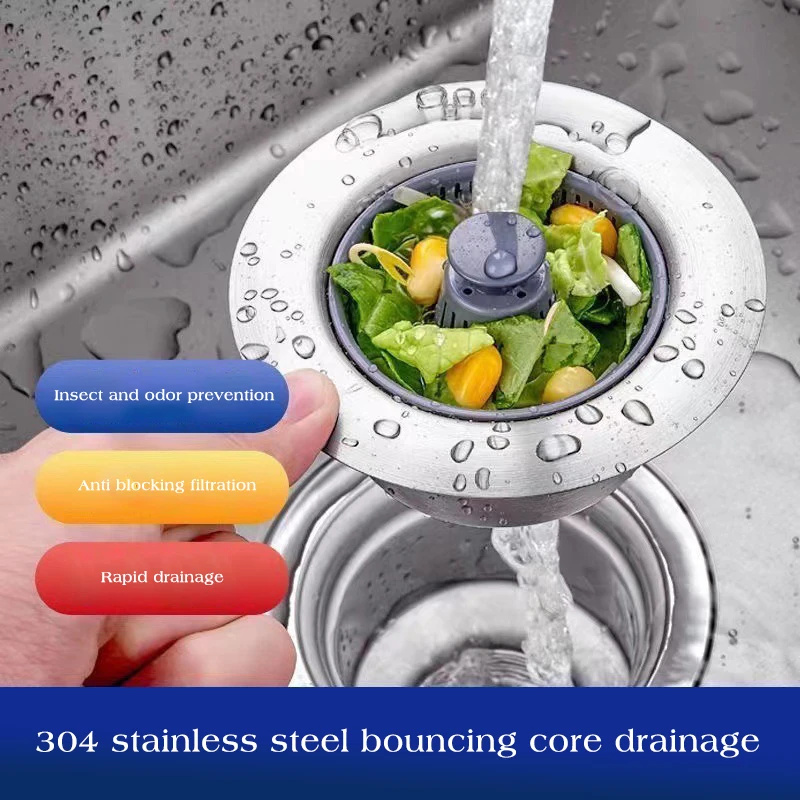Houseeker 3 in 1 Pop Up Sink Filter ABS Kitchen Sink Strainer Drain Basket Stopping Blockage Bouncing Core Leak-proof Plug Cover 2